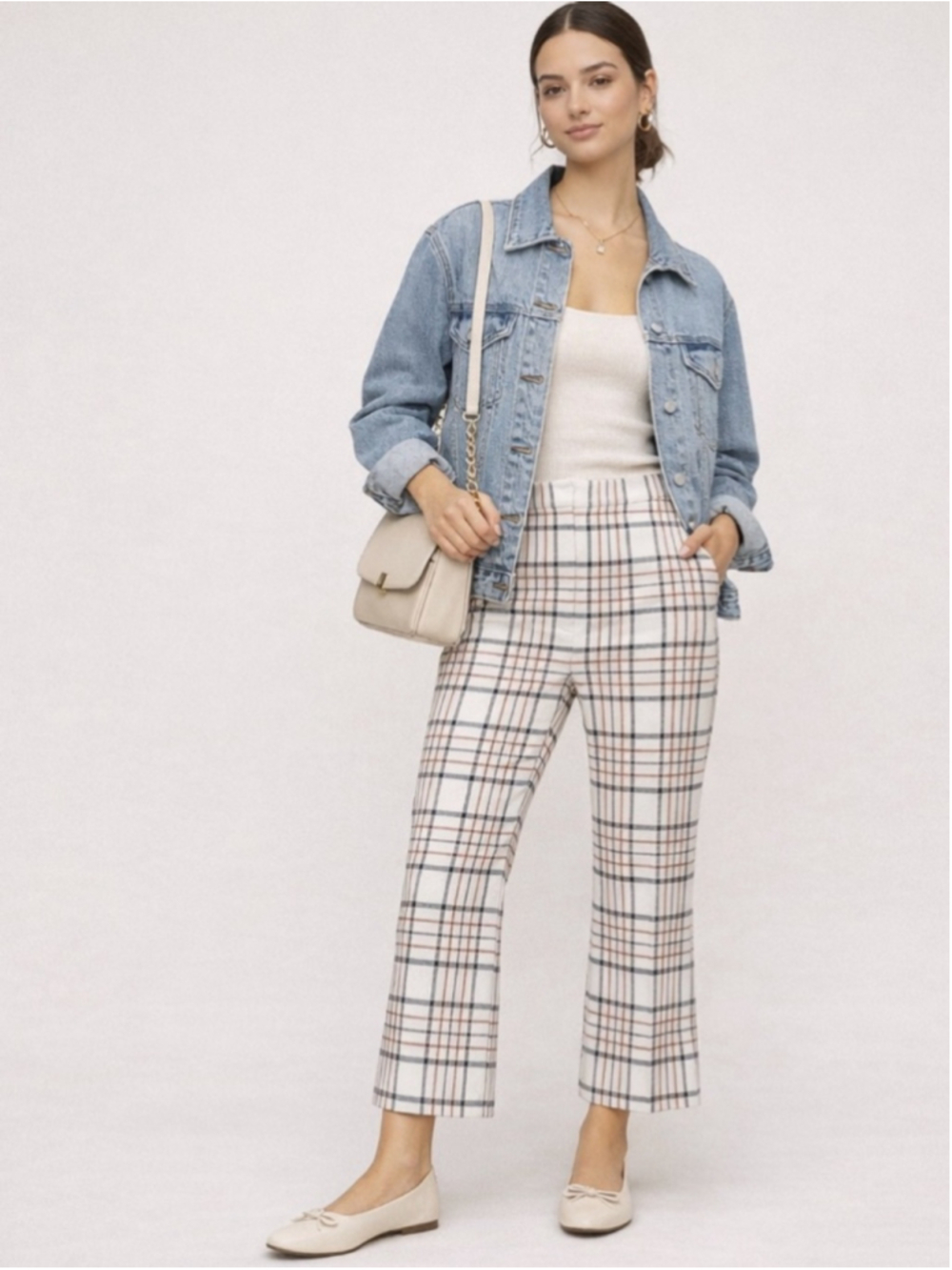 Aritzia Wilfred Jallade Plaid Kick Flare Pants High rise cropped trousers sz 6